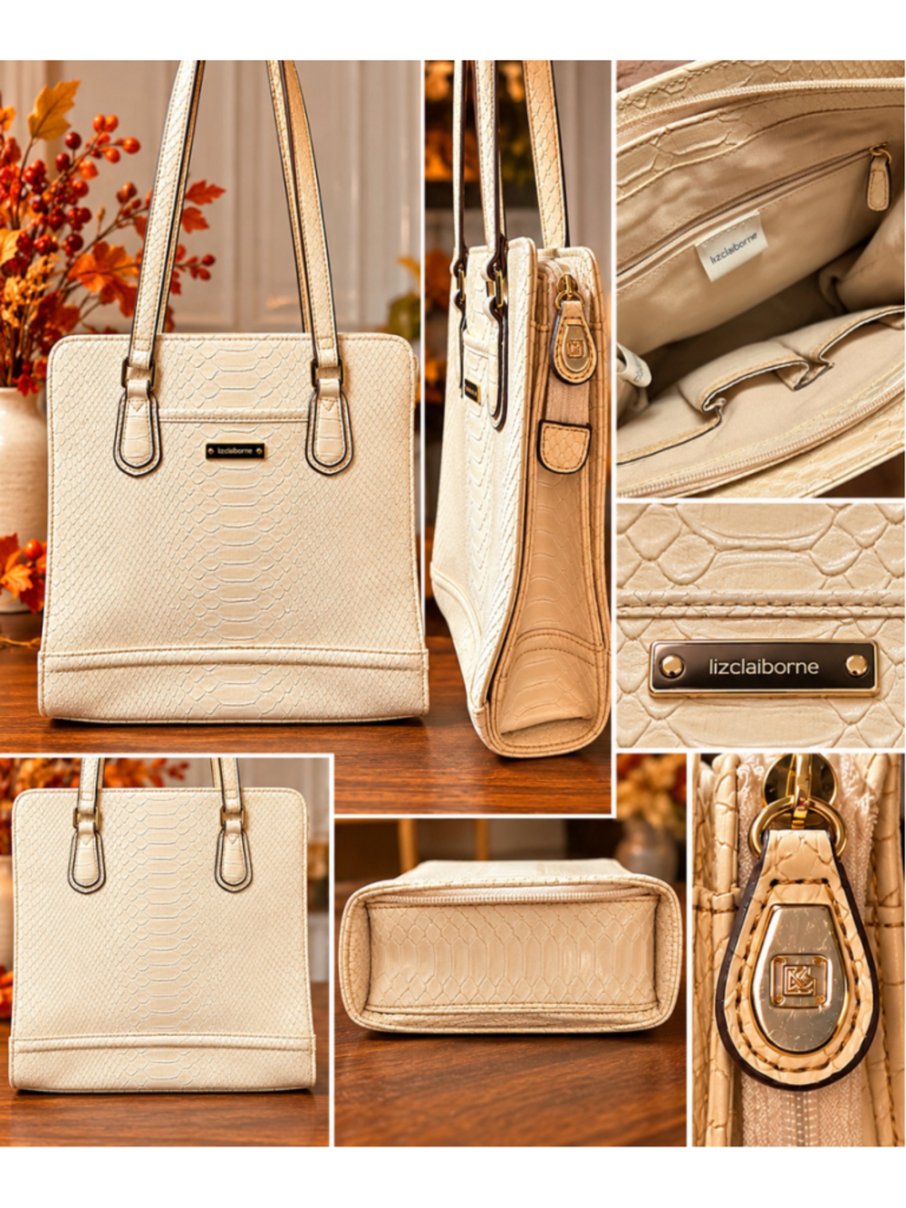 Women's Liz Claiborne Shoulder Bag One Size Beige Snake Skin